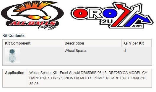 WHEEL SPACER KIT DR DRZ RMX, ALLBALLS 11-1056 FRONT thumbnail 3