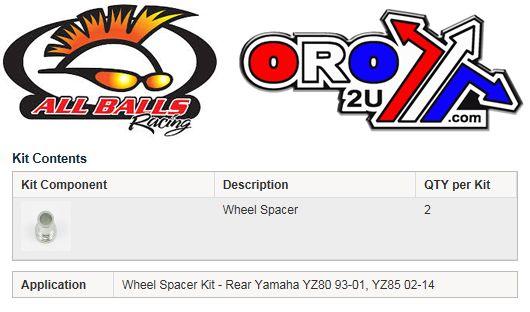 WHEEL SPACER KIT YZ80 YZ85, ALLBALLS 11-1076 thumbnail 3