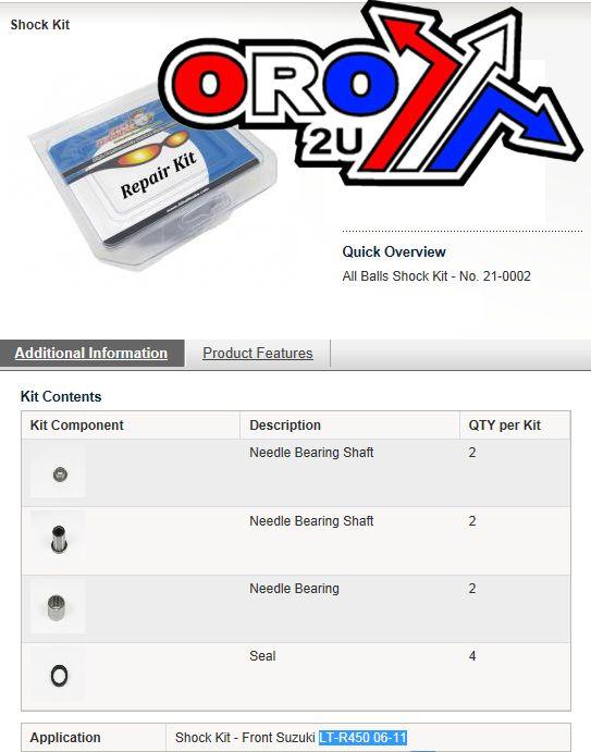 FRONT SHOCK BEARING KIT, ALLBALLS 21-0002 SUZUKI, LT-R450 06-11 thumbnail 3
