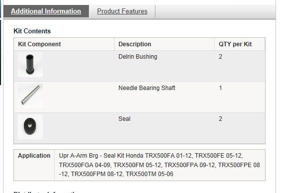 A-ARM KIT Upper Honda TRX500, ALLBALLS 50-1003 HONDA, 17-8703 thumbnail 3