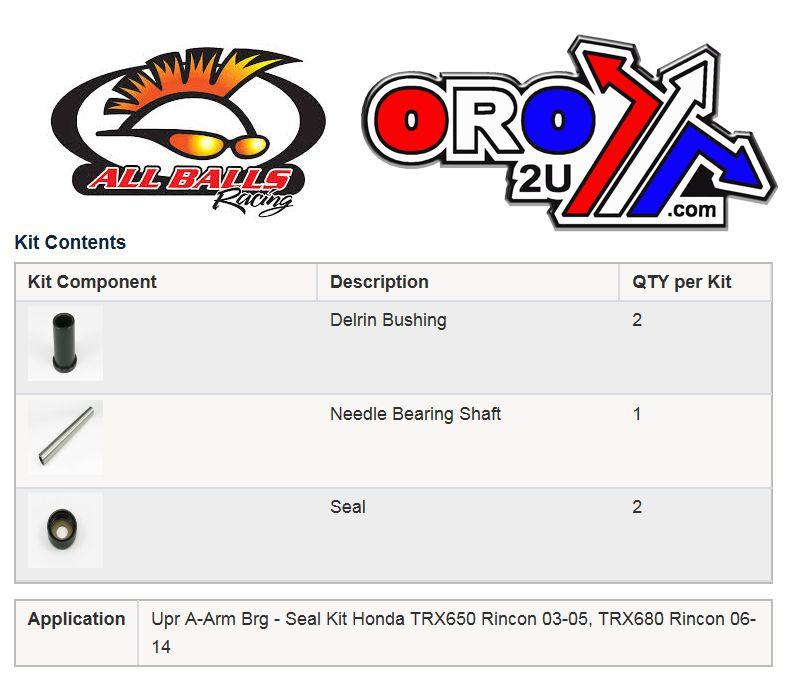 A-ARM KIT UPPER TRX650 TRX680, ALLBALLS 50-1033 thumbnail 3