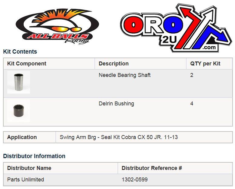 SWINGARM BEARING KIT ALLBALLS, ALLBALLS 28-1209 COBRA CX50JR thumbnail 3