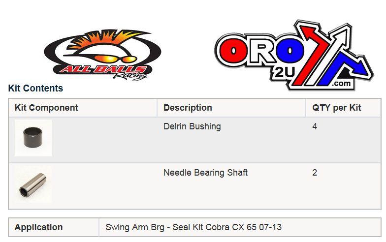 SWINGARM BEARING KIT ALLBALLS, ALLBALLS 28-1210 COBRA CX65 thumbnail 3