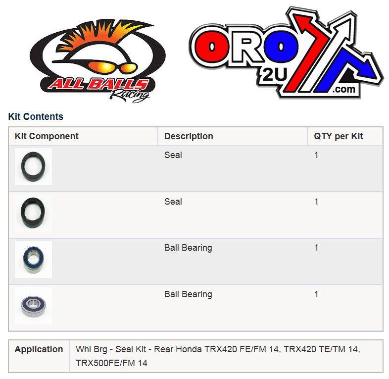 WHEEL BEARING KIT REAR 14-22 HONDA TRX 420-520, ALLBALLS 25-1689 ATV thumbnail 3