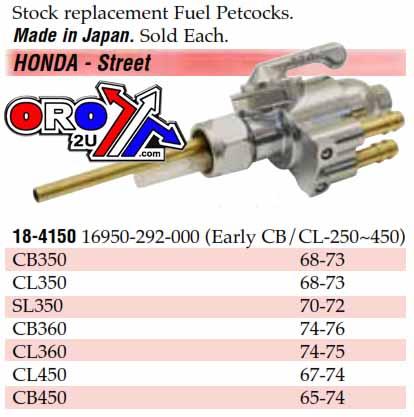 FUEL PETCOCK TAP 16950-292-000 K&L 18-4150 thumbnail 5