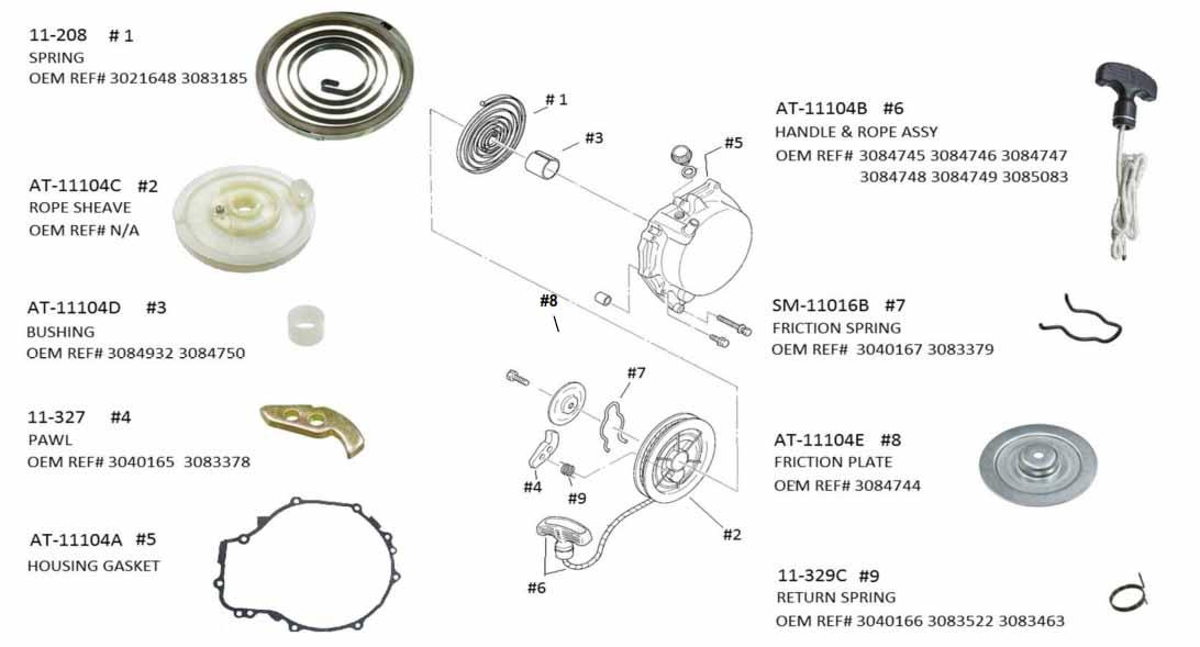 POLARIS PULL START REBUILD KIT RK67-500, AT-11104 thumbnail 3