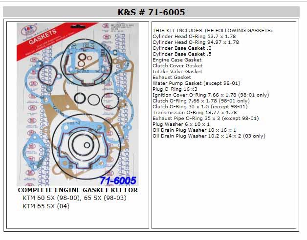 GASKET FULL SET KTM60/65 18PC thumbnail 2