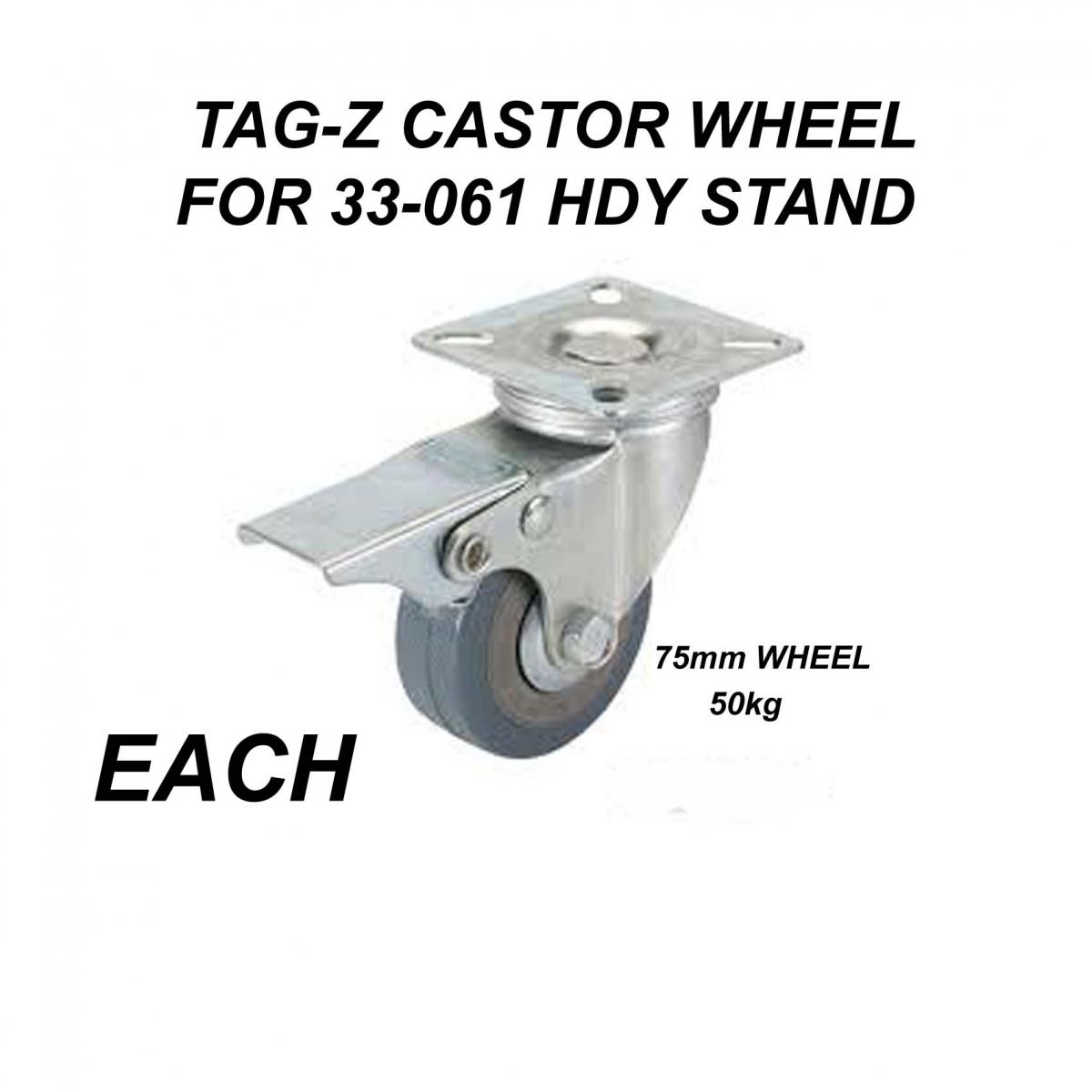 CASTOR SWIVLE WHEEL EACH 50kg, SUIT : OLD WHEEL ABOUT HYD STAND, 75MM WHEEL, SWIVEL, BRAKE image 1