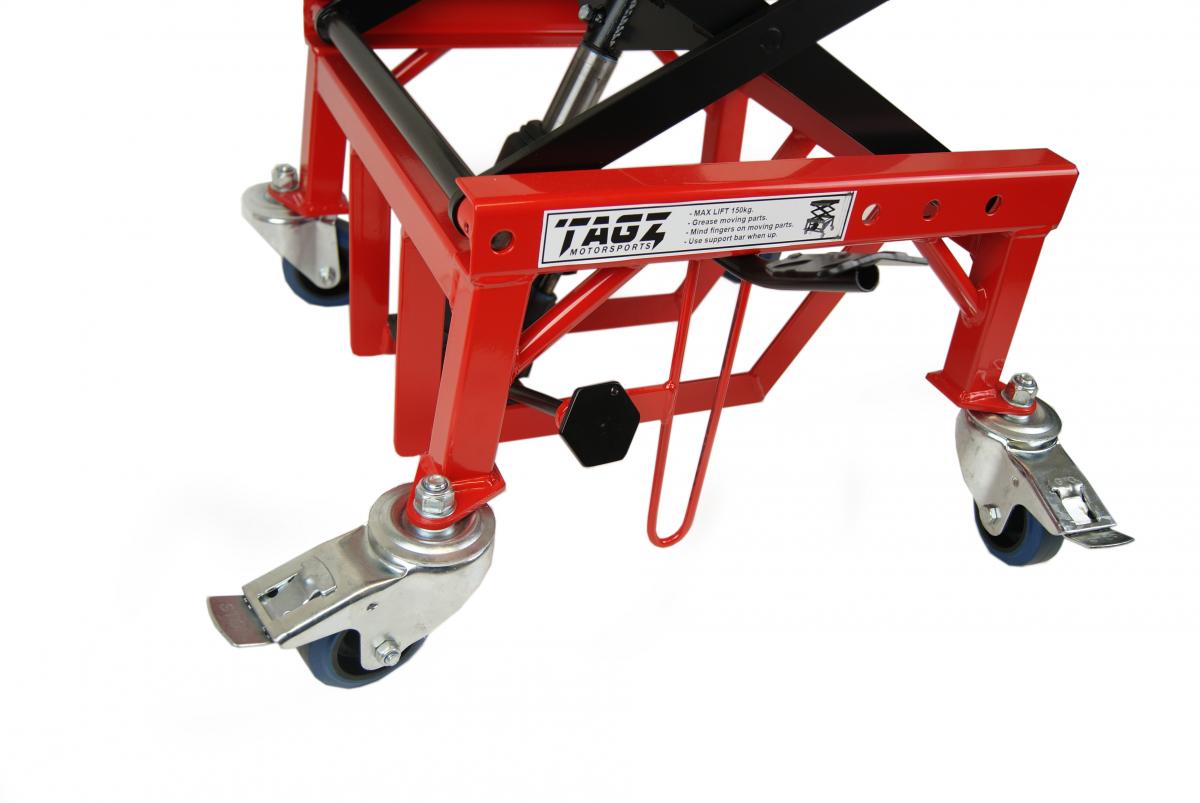 TAGZ WHEEL ABOUT LIFT 150KG (FREIGHT), RED/BLACK HYDRAULIC SCISSOR STAND, MAX LIFT WEIGHT 150KG thumbnail 3