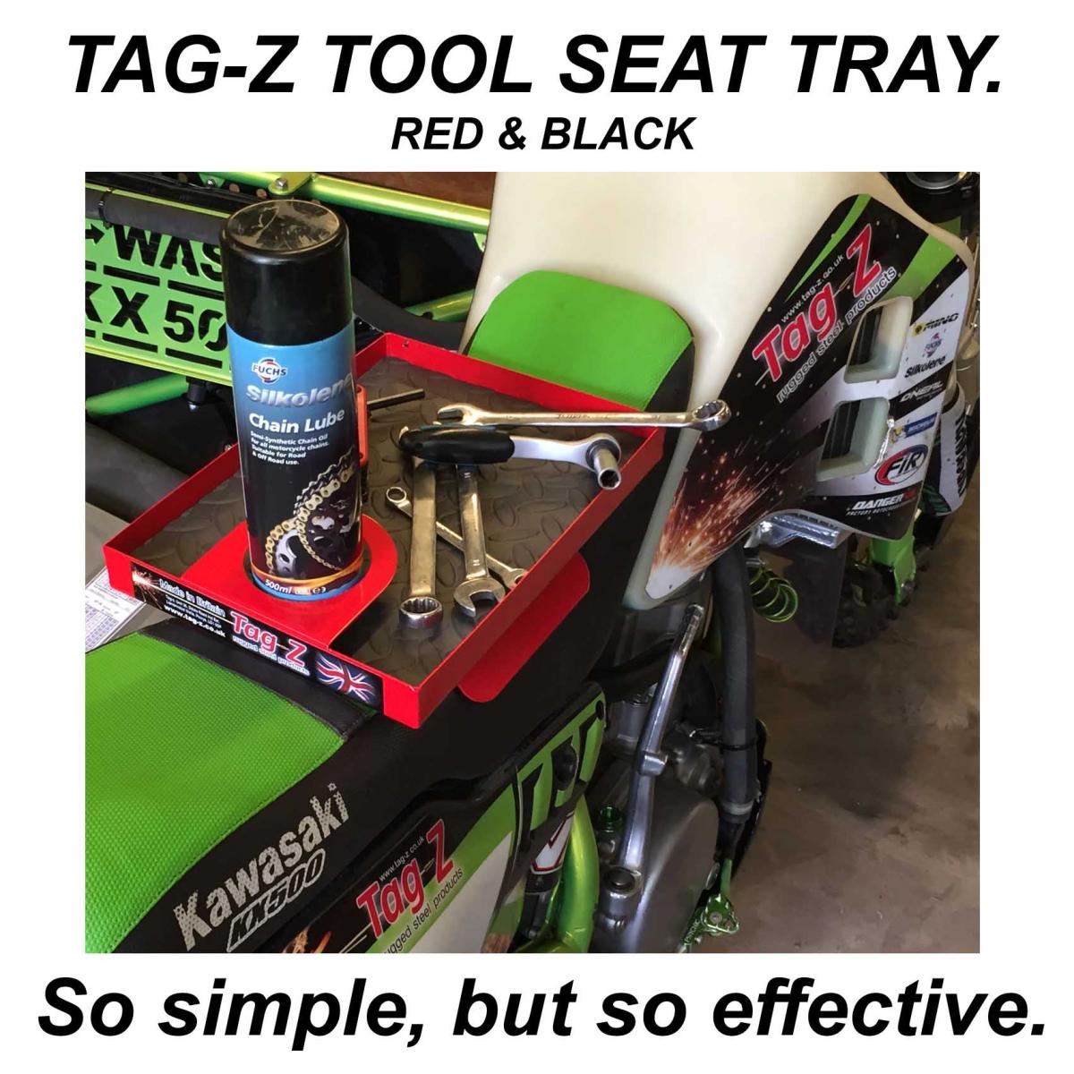 SEAT MOUNTED TOOL TRAY / HOLDER, RED & BLACK image 1