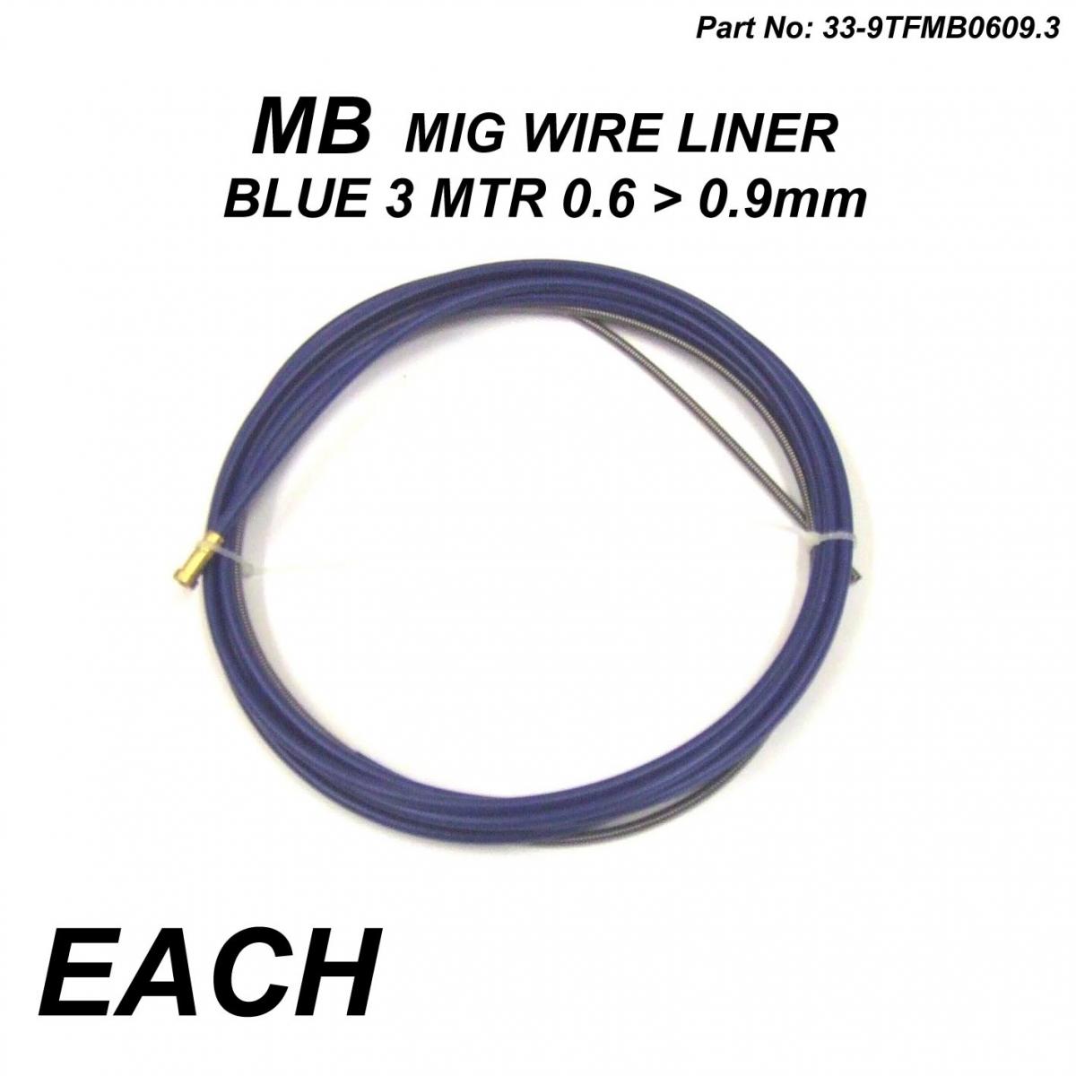 MB MIG WIRE LINER 0.6 > 0.9mm, BLUE 3 METER LINER image 1
