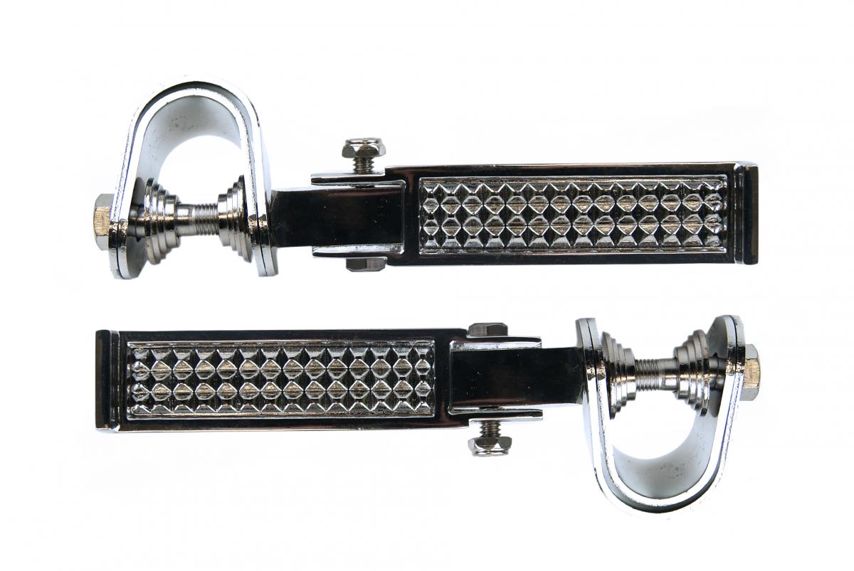 FOOT REST PEG SET UNIVERSAL FOLDING STEEL ALL CHROME FINISH