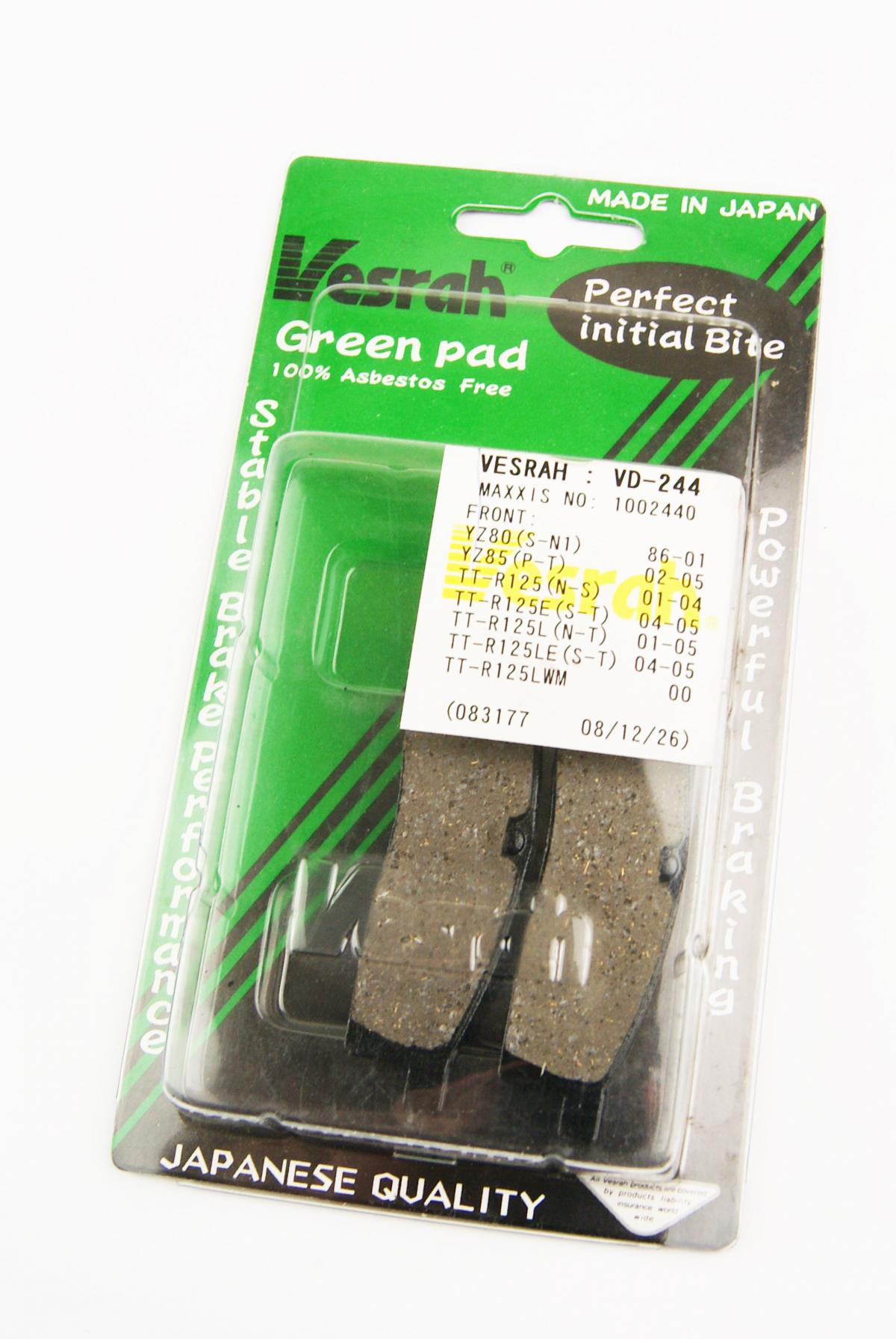 BRAKE PADS STD VD244 VESRAH S1095 image 1