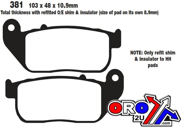 BRAKE PADS STD KEVLAR ORGANIC, FA381 EBC, BLACK SEMI-METAL thumbnail 3