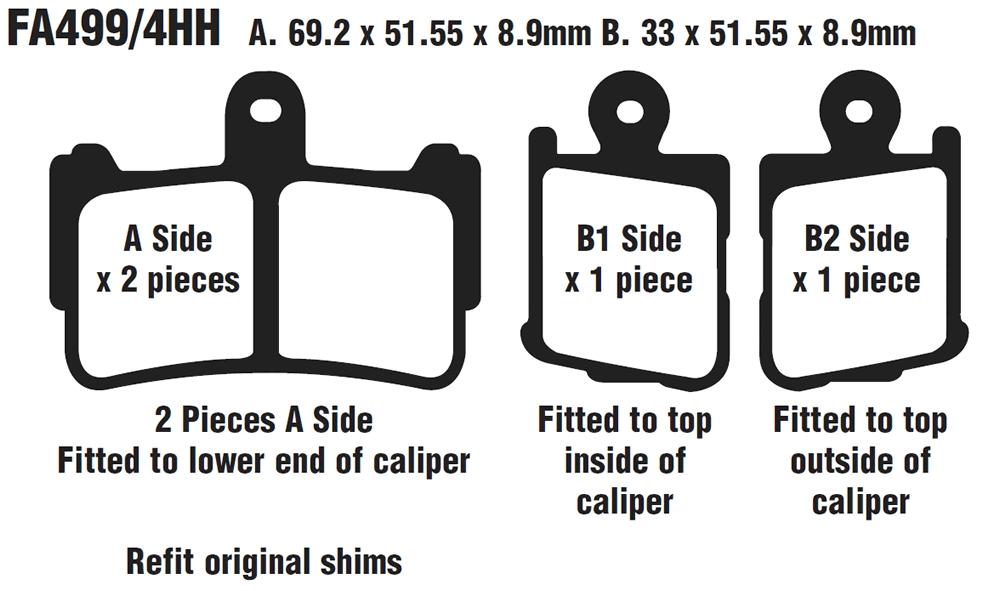 BRAKE PADS SINTERED METAL, EBC FA499/4HH GOLD SET/4, 39-499 thumbnail 2