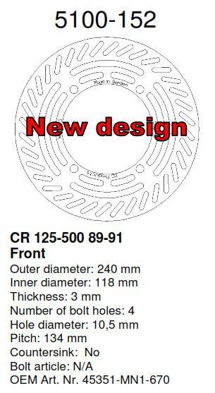 DISC BRAKE FRONT CR XR HONDA, CROSS-CENTER PRODUCT 5100-152 [Made in Sweden] thumbnail 3