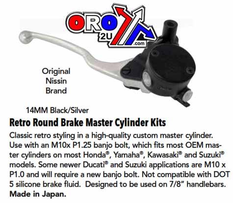 MASTER CYLINDER RETRO 14mm, BLACK BODY WITH SILVER LEVER., 32-1187 thumbnail 2