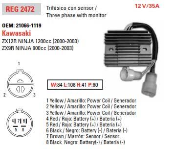 REGULATOR 21066-1119 NINJA, KAWASAKI ZX900E/F Ninja ZX-9R thumbnail 6