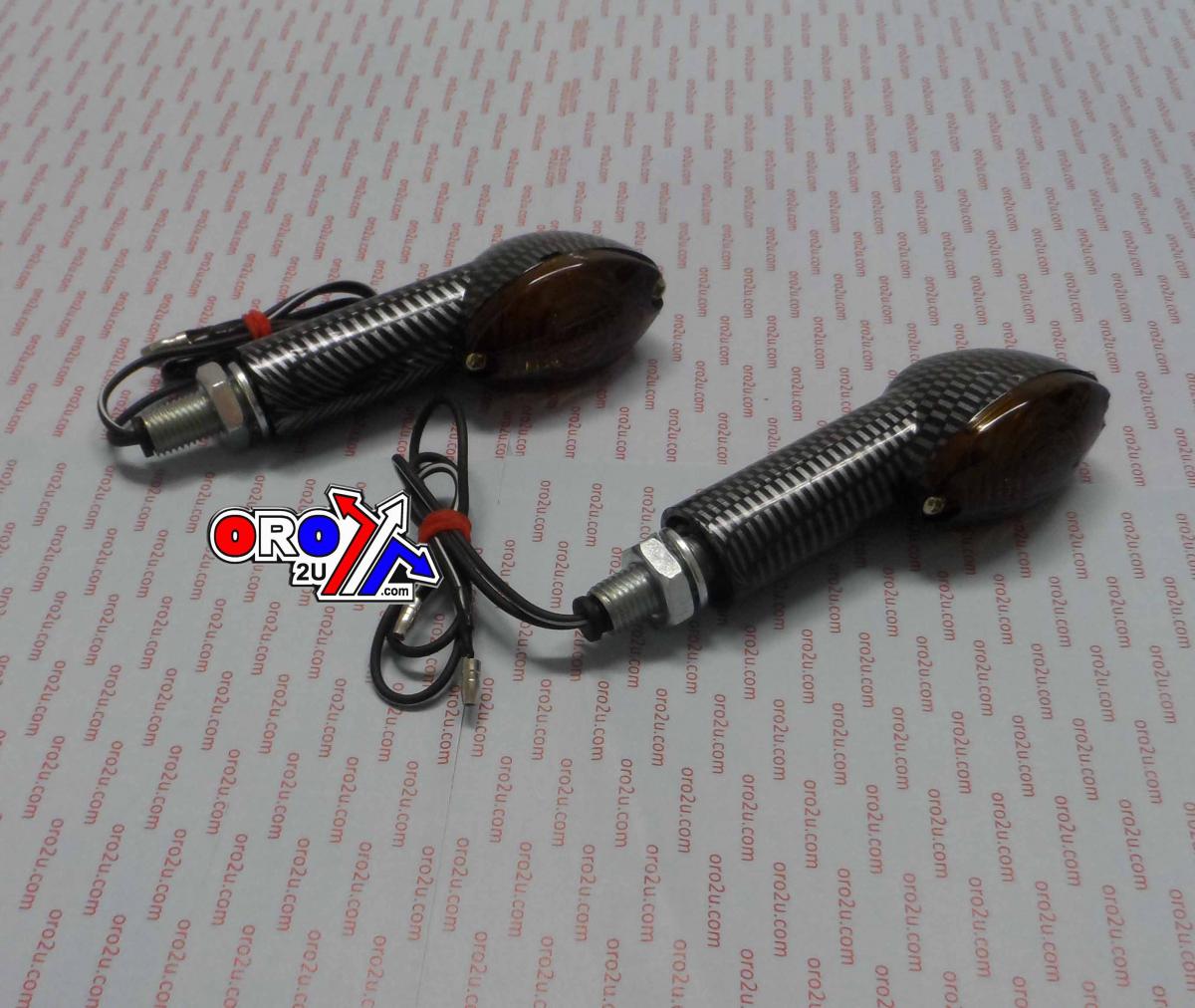 INDICATORS SMOKE 40mm SET/2 Carbon Effect Housing inc Bulb E MARKED MT-003-S-CB4