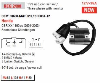 REGULATOR 12v CBR1100XX HONDA 31600-MAT-D50, ARROWHEAD AHA6099 31600-MAT-D51 thumbnail 5
