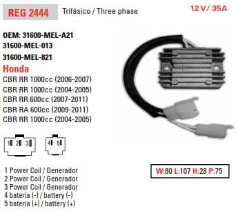 REGULATOR 12v / 35A 31600-MEL-A21, ARROWHEAD AHA6105 31600-MEL-013, 31600-MEL-821 thumbnail 5