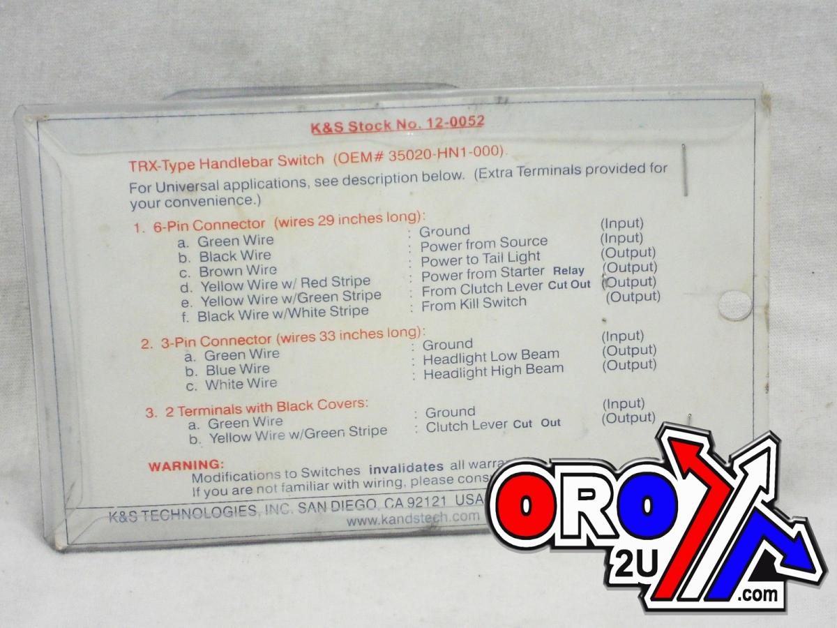 SWITCH LIGHT START, KILL, HONDA TRX 35020-HN1-00, K&S KS12-0052 thumbnail 3