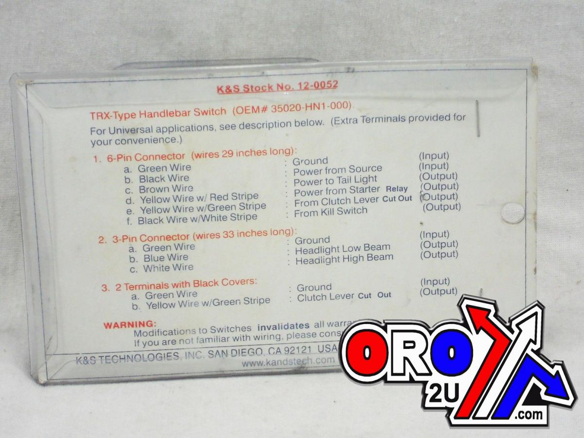 SWITCH LIGHT START, KILL, HONDA TRX 35020-HN1-00, K&S KS12-0052 thumbnail 4