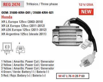 REGULATOR XR125L 03-12, AHA6101, 31600-KRH-921, 31600-KRH-D01, SH572LA thumbnail 4