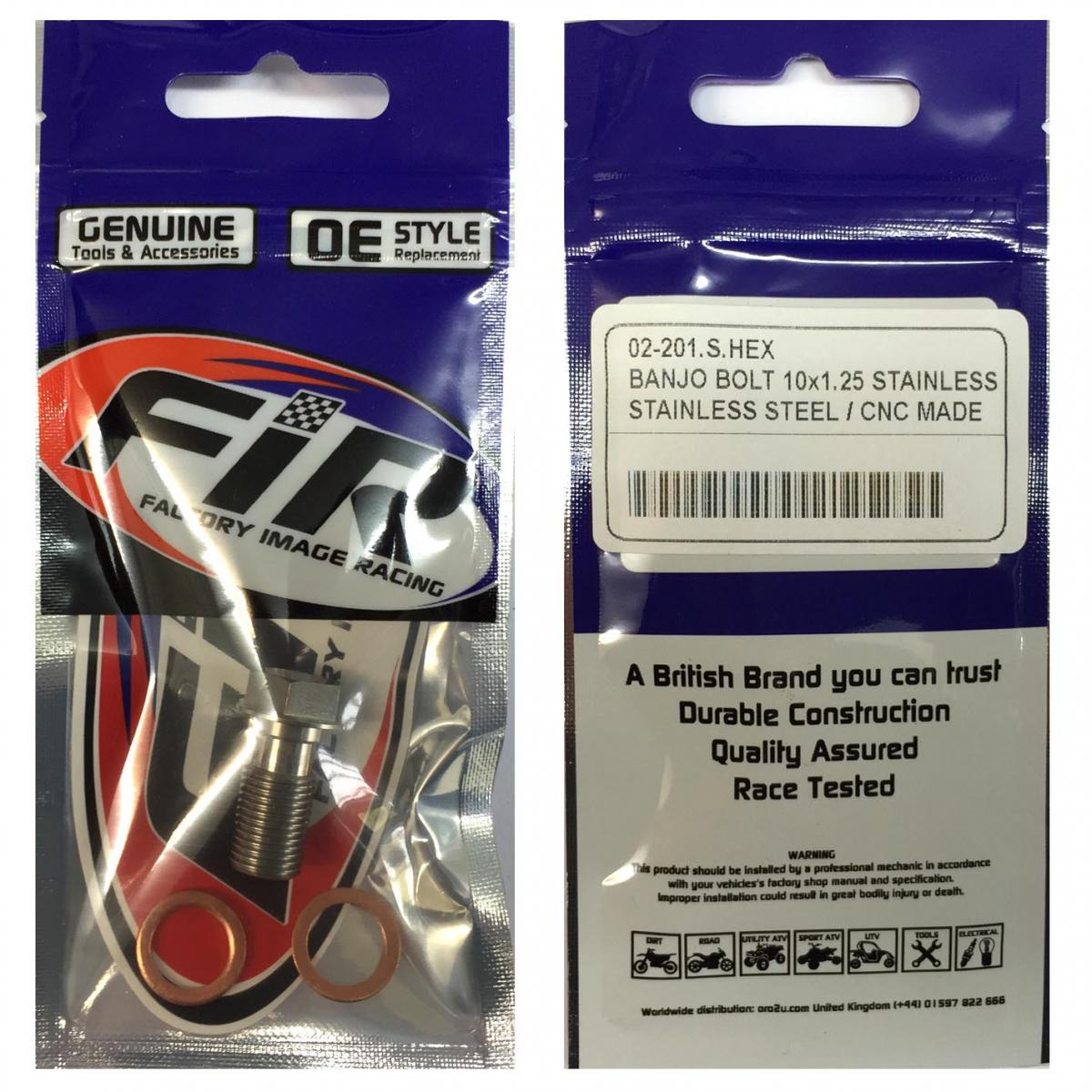 BANJO BOLT M10x1.25 STAINLESS, STAINLESS STEEL / CNC MADE, / EACH thumbnail 2