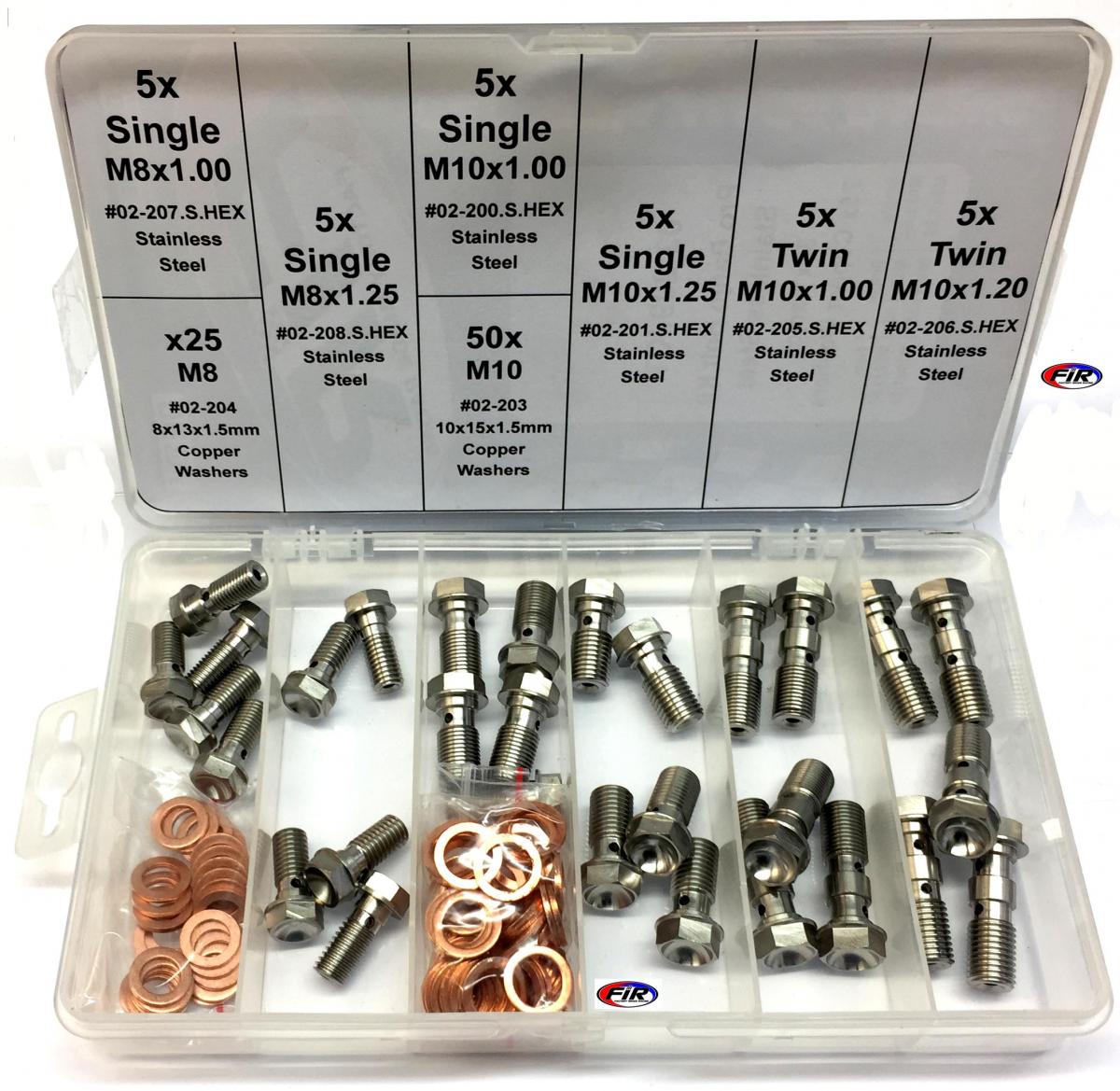 PRO BANJO BOLT KIT M8 & M10, STAINLESS STEEL BANJO BOLTS, 30 BOLTS & 75 COPPER WASHERS thumbnail 2