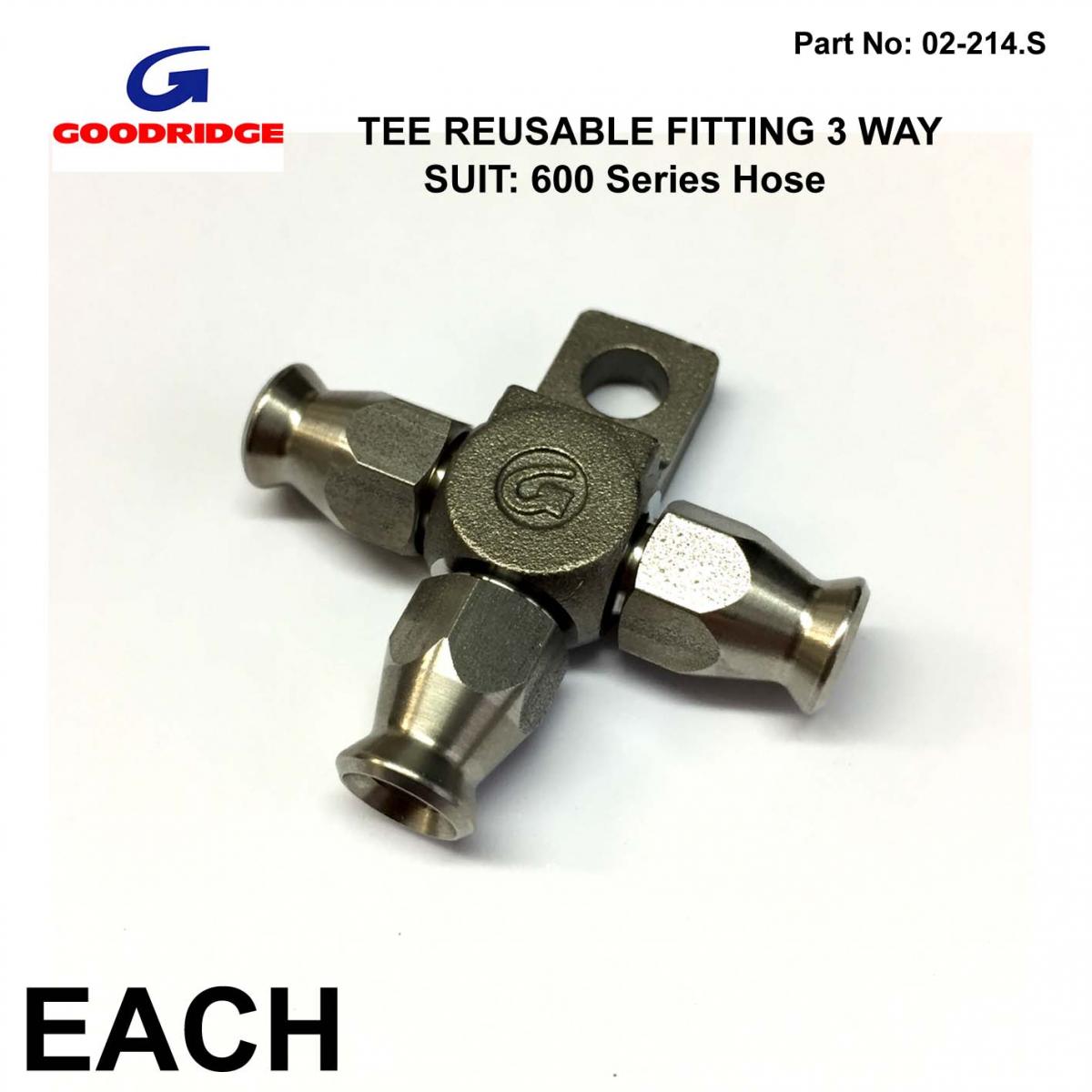 TEE REUSABLE FITTING 3 WAY, SUIT 600 SERIES BRAKE HOSE, OEM GOODRIDGE 5136-03C thumbnail 2