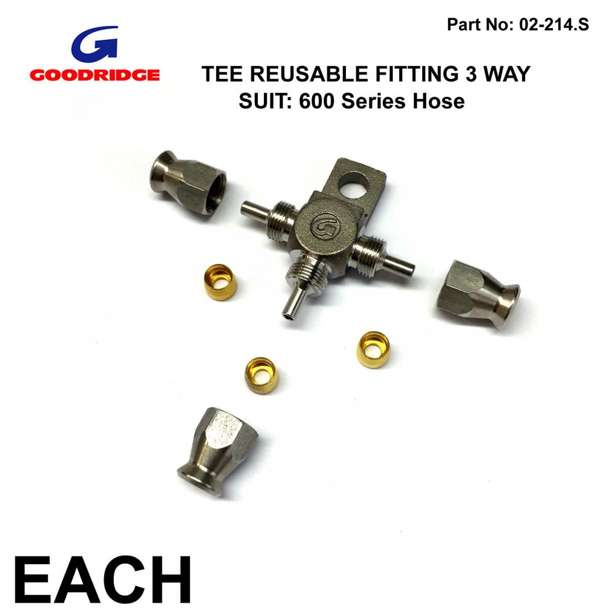 TEE REUSABLE FITTING 3 WAY, SUIT 600 SERIES BRAKE HOSE, OEM GOODRIDGE 5136-03C thumbnail 3
