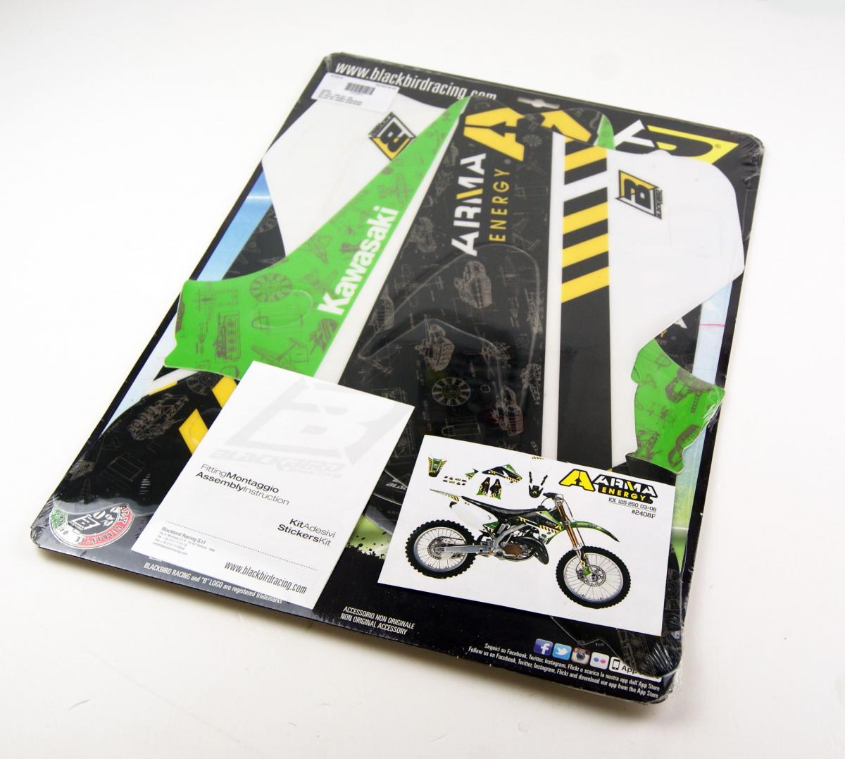 03-08 KX125 250 ARMA ENERGY GRAPHICS, BLACKBIRD 2408F