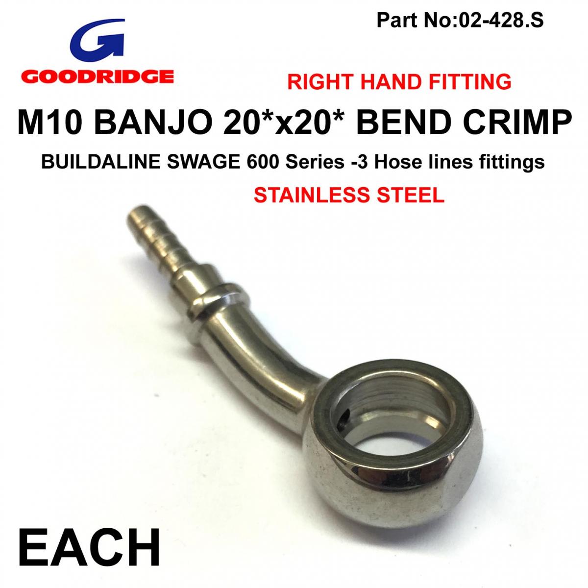 BANJO 20x20 BEND R/H STAINLESS, SWAGE CRIMP FITTING 600 Series -3, GOODRIDGE S5093R-03C thumbnail 2