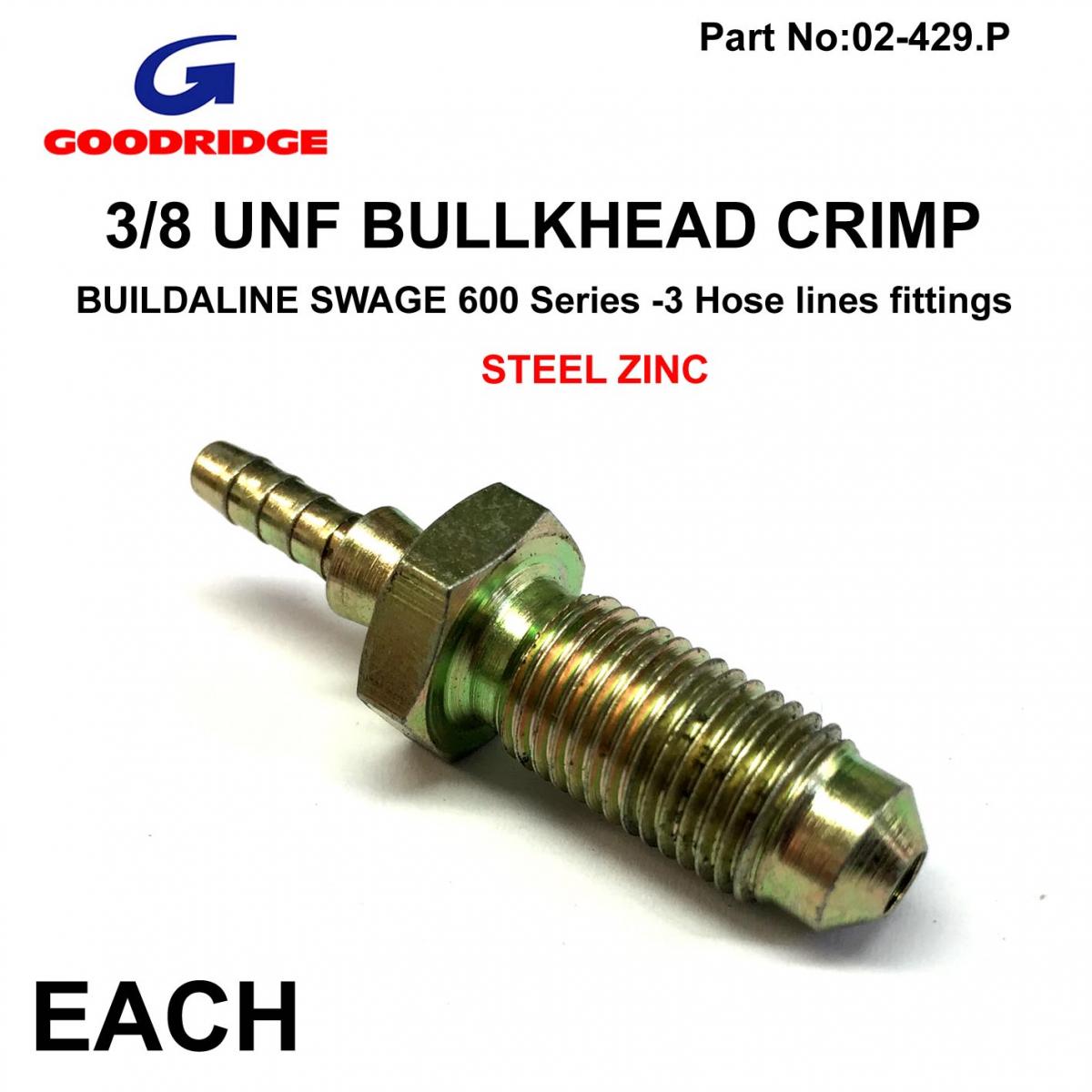 BULLKHEAD MALE/MALE ADAPTOR, 3/8UNF GOODRIDGE S443-03P, SWAGE CRIMP FITTING 600 Series -3 thumbnail 2