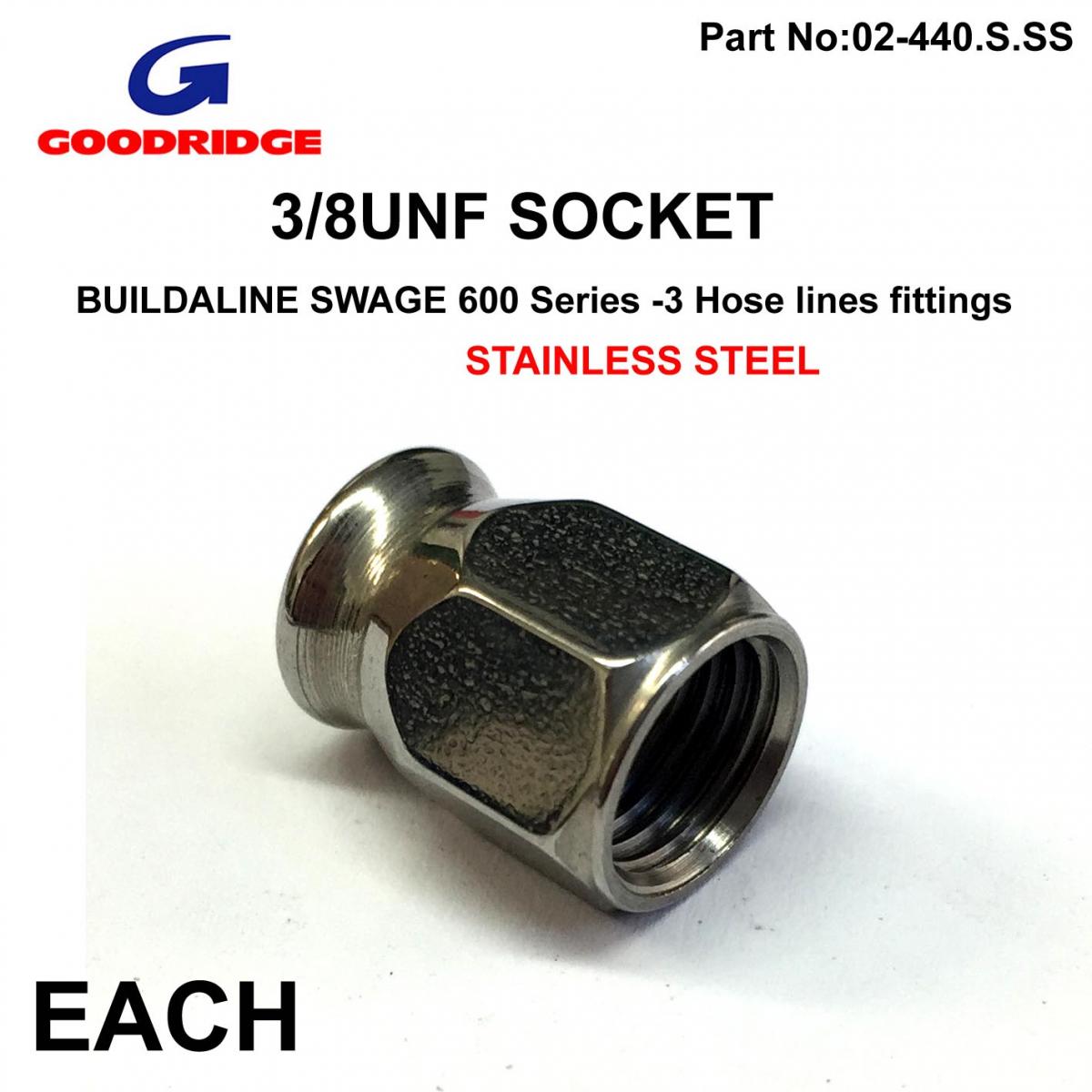 SOCKET HOSE FITTING 3/8UNF GR, STAINLESS STEEL., GOODRIDGE B818-03C thumbnail 2