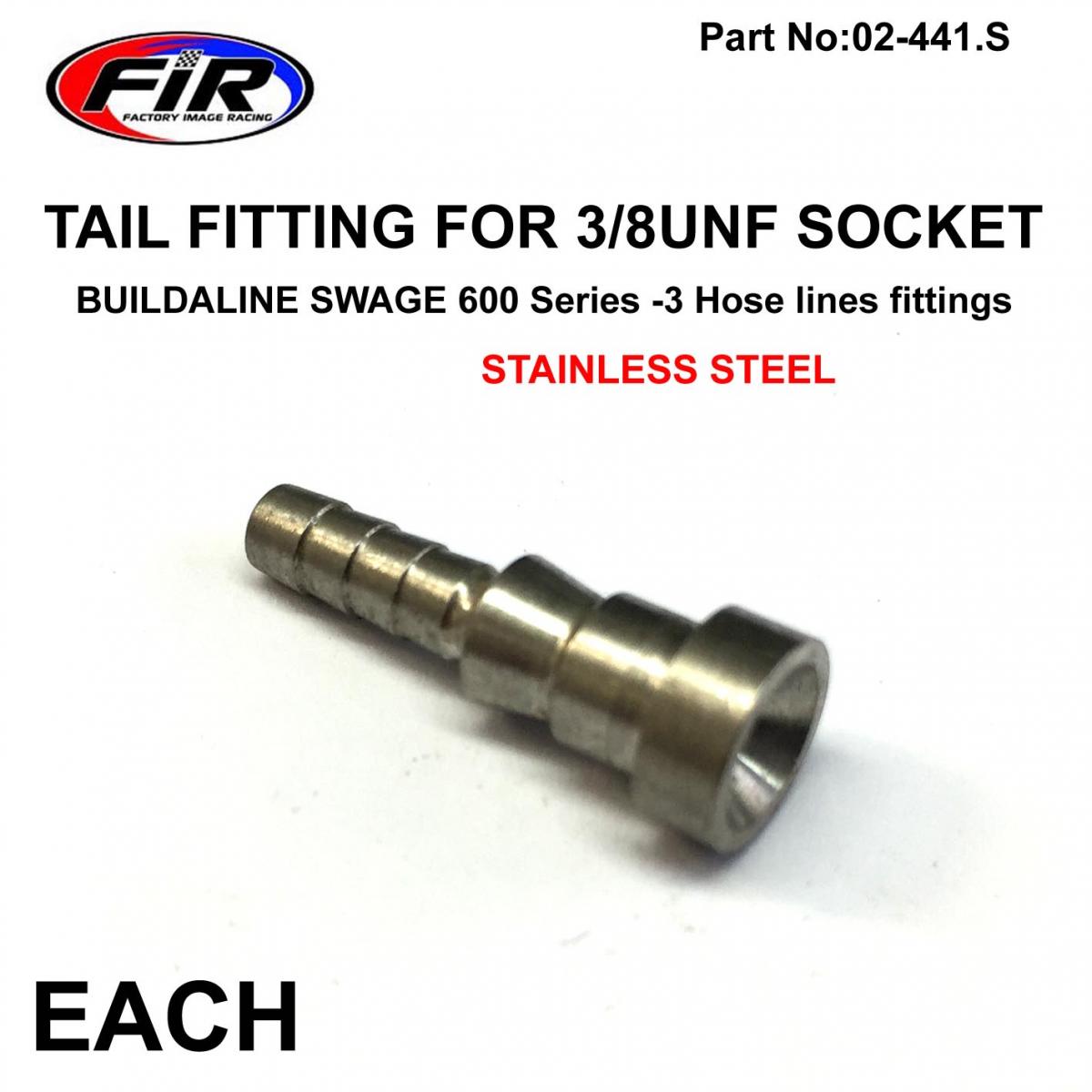 TAIL HOSE FITTING FOR SOCKET, SWAGE CRIMP FITTING 600 Series -3, / STAINLESS STEEL thumbnail 2