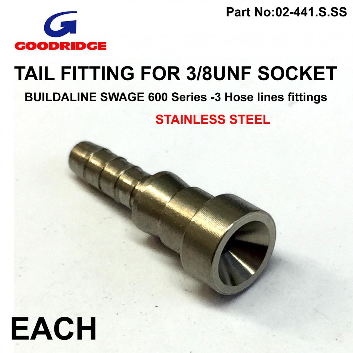 TAIL HOSE FITTING FOR SOCKET, 817-03C / SWAGE CRIMP FITTING 600 Series -3, GOODRIDGE / STAINLESS STEEL thumbnail 2