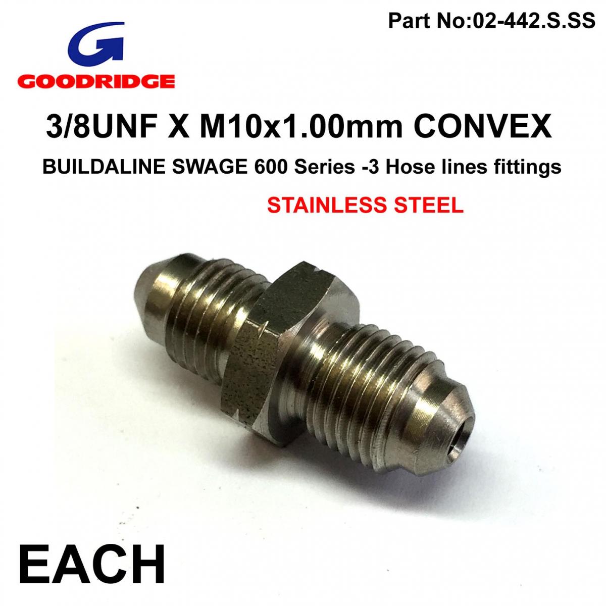 3/8 UNF to M10 x 1.00 CONVEX ADAPTER 305-03-31 600-03 STAINLESS STEEL, 3/10100AS image 1