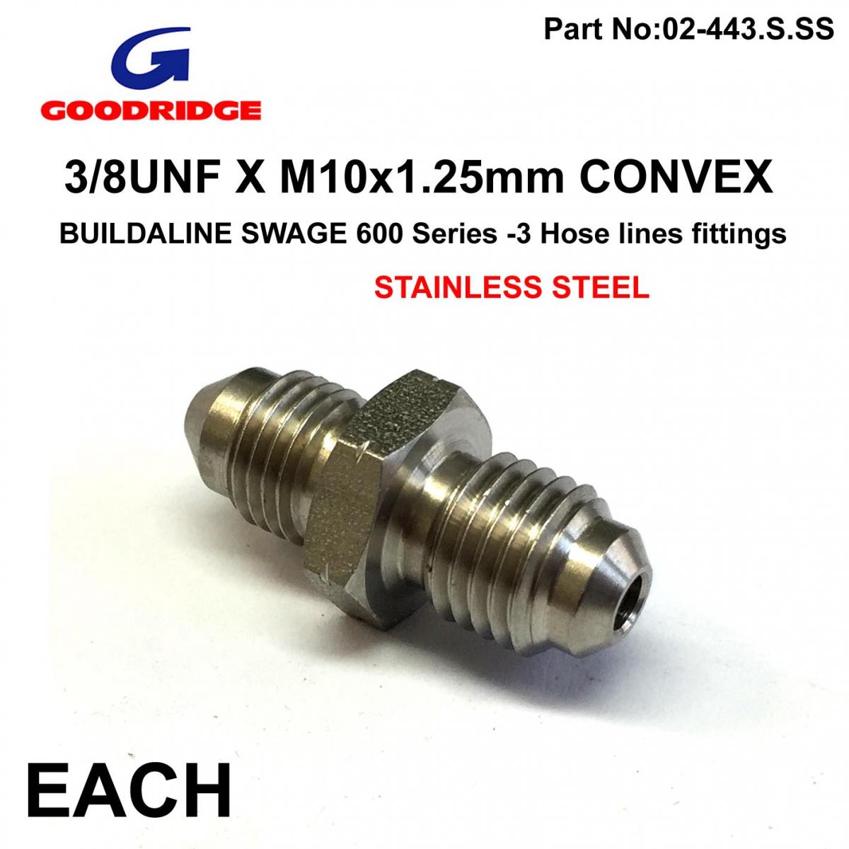 3/8UNF X M10x1.25mm CONVEX GR, 305-03-32 SWAGE CRIMP FITTING 600 Series -3, GOODRIDGE / STAINLESS STEEL thumbnail 2