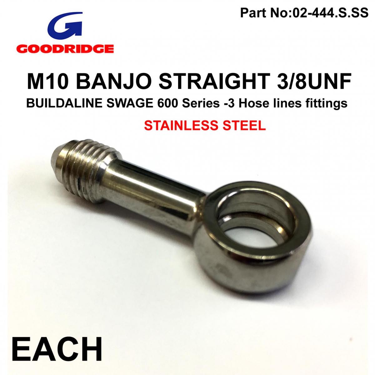 M10 BANJO STRAIGHT 3/8UNF GR, B592-03C SWAGE CRIMP FITTING 600 Series -3, GOODRIDGE / STAINLESS STEEL thumbnail 2