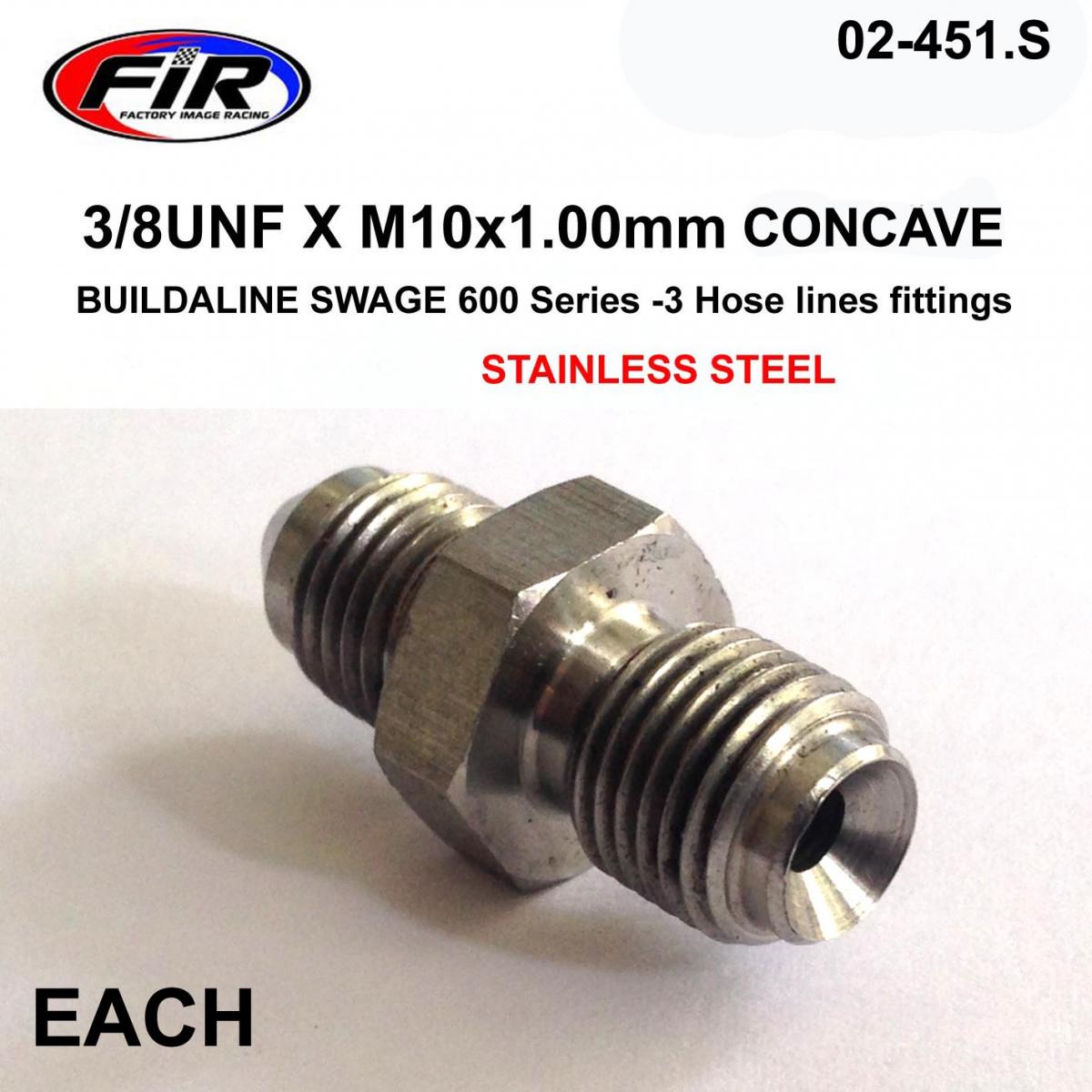 3/8UNF X M10x1.00mm CONCAVE FR, SWAGE CRIMP FITTING 600 Series -3, / STAINLESS STEEL image 1