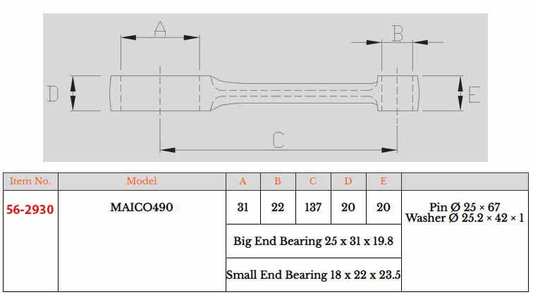 CONNECTING ROD KIT MAICO 490 83-ON, MX-09070 / RO-8201 137-18-25-20-20-67mm thumbnail 2
