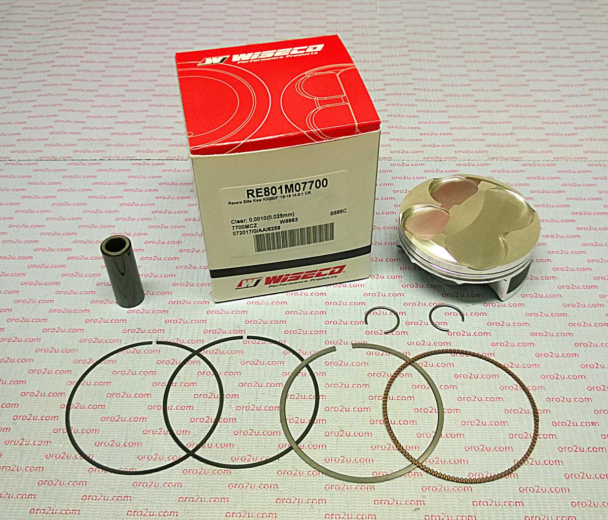 PISTON KIT 15-16 KX250F 14.5, WISECO RE801M07700 77mm, RACERS ELITE Asymmetric Skirt image 1