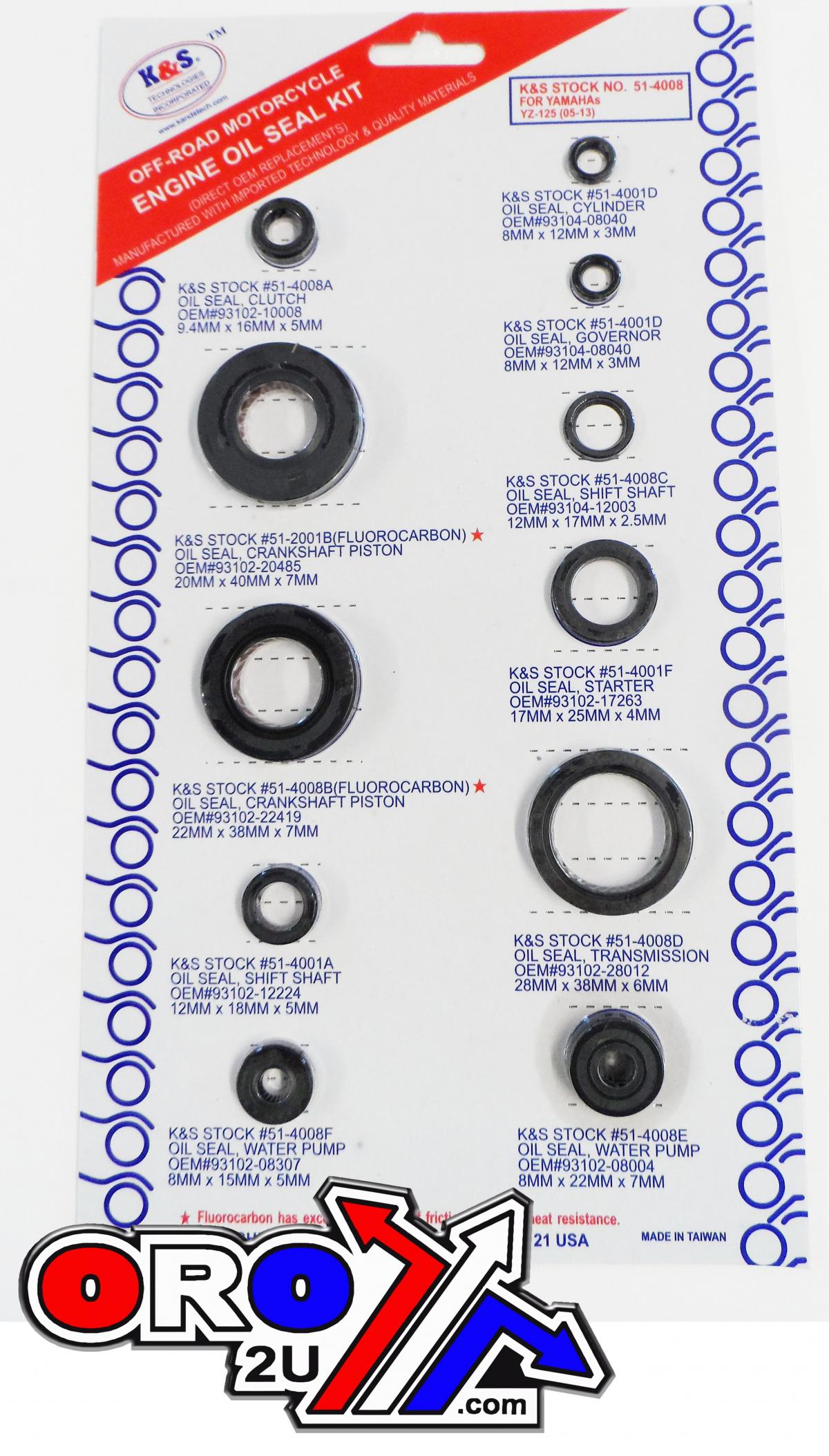 OIL SEAL SET ENGINE 05-19 YZ125, K&S 51-4008 thumbnail 3