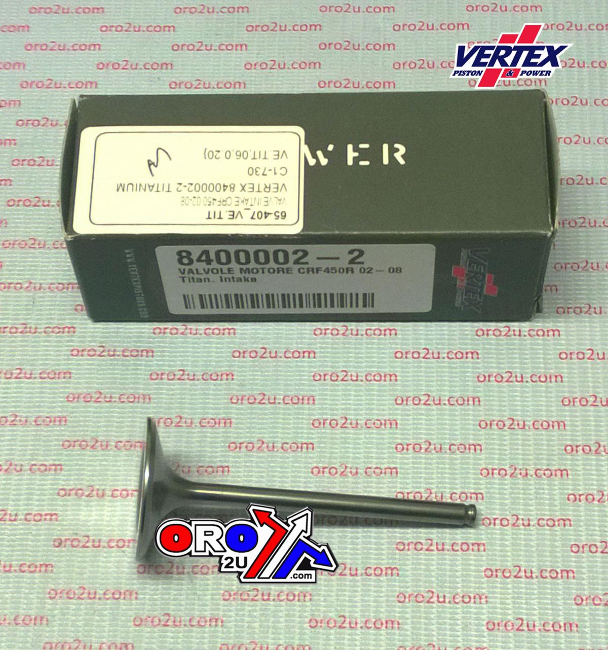 VALVE INTAKE TITANIUM, VERTEX 8400002-2 CRF450 02-08, 14711-MEB-670 TRX450 thumbnail 2