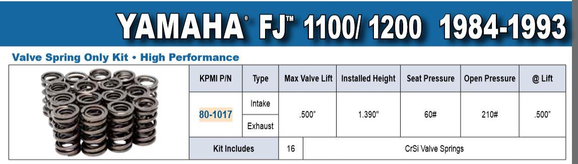 SPRING VALVE SET/16 YAMAHA FJ, FJ 1100/1200 1984-1993, KIBBLEWHITE 80-1017, ROAD thumbnail 2