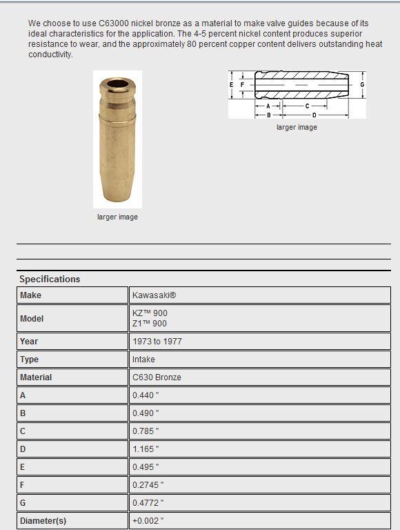 VALVE GUIDE EXHAUST Z1 900R, KIBBLEWHITE 40-0483 +0.002 thumbnail 2