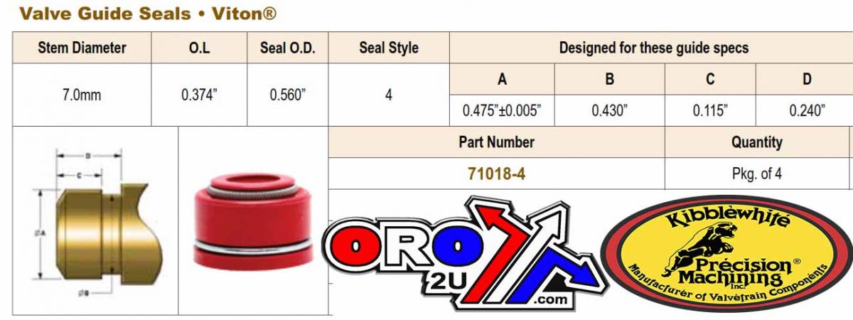 VALVE SEALS 4 ROTAX 500/600, KIBBLEWHITE 71018-4 AIR COOLED thumbnail 2