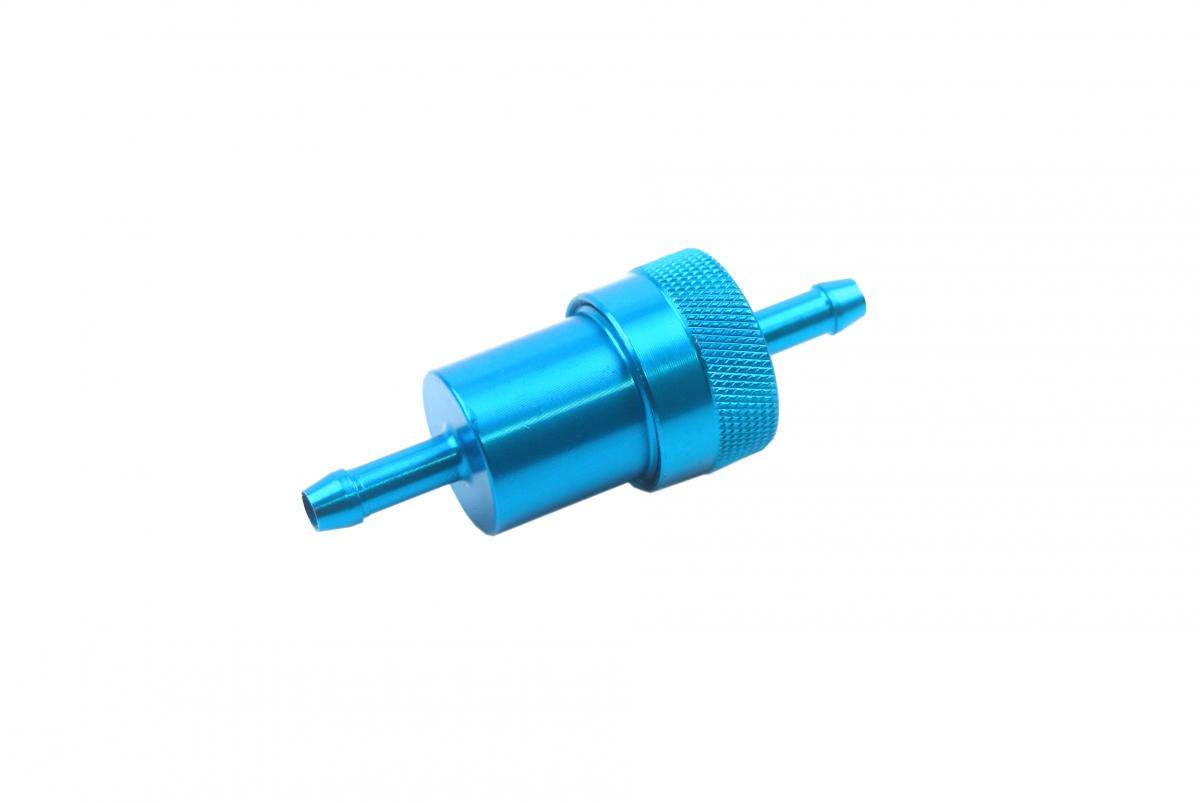 INLINE FUEL FILTER ALLOY 6mm 1/4 BLUE WITH CLEANABLE FILTER